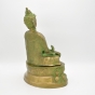 Sitzender Buddha aus Messing mit grüner Patina von hinten