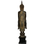 Rückansicht der Holzfigur "Buddha in Schwarz/Türkis/Gold"