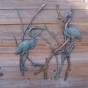 Bronzeskulptur Zwei Reiher als Wandrelief mit grün brauner Patina 