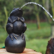 Bronzeskulptur Frosch auf Kugel im Garten 