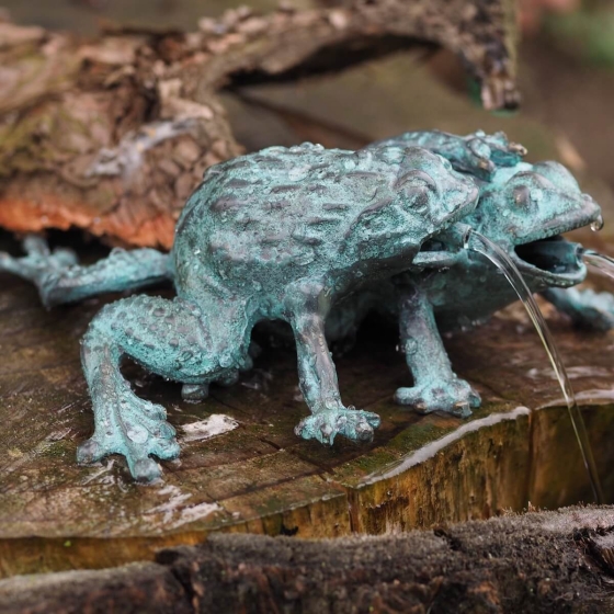 Bronzeskulptur Froschpaar auf Baumstamm