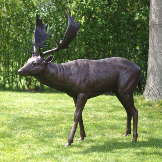 Bronzeskulptur "Scheuer Damhirsch"