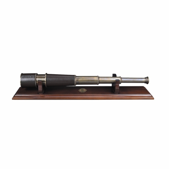 Authentic Models KA023F Bronze Spyglass Stand Fernrohr auf Holzkonsole erhältlich bei Kunsthandel-Lohmann.de
