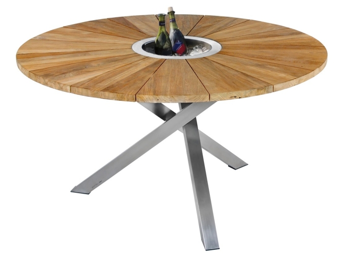 Zebra Oryx Esstisch Ø 135cm Gartentisch Esstisch Teakholz Teak Edelstahl GreenLine